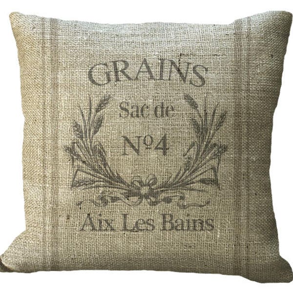 Reproduction Wheat Grain Sack in Choice of 14x14 16x16 18x18 20x20 22x22 24x24 26x26  inch Pillow Cover