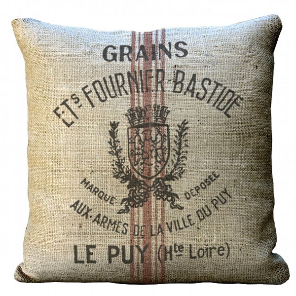 Burlap Reproduction Grain Sack  in Choice of 14x14 16x16 18x18 20x20 22x22 24x24 26x26 inch Pillow Cover
