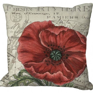 Red Poppy on invoice in Choice of 14x14 16x16 18x18 20x20 22x22 24x24 26x26 inch Pillow Cover