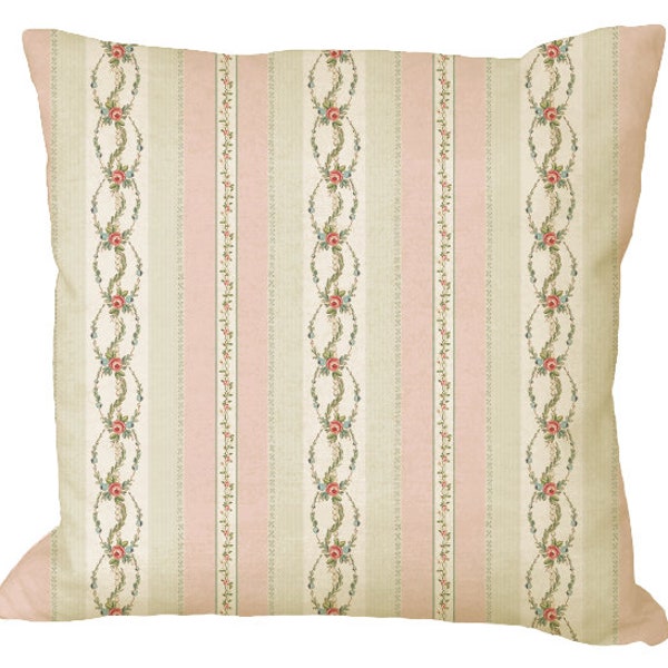 Soft Pink Rose Double Floral Ticking Stripe in 18x12 20x12 20x13 24x16 14x14 16x16 18x18 20x20 22x22 24x24 26x26 inch Pillow Cover