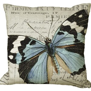 Soft Black White & Blue Butterfly Choice of 14x14 16x16 18x18 20x20 22x22 24x24 26x26 inch Pillow Cover