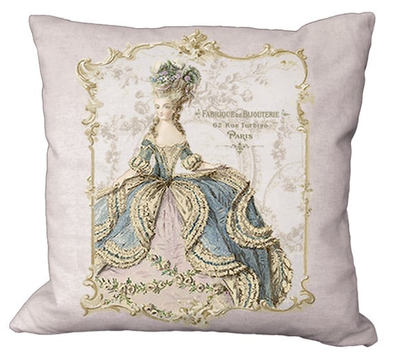 Romantic Framed Marie Antoinette on Lilac 18x18 Natural Linen