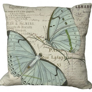 Pale Seafoam Aqua Butterfly in Choice of 14x14 16x16 18x18 20x20 22x22 24x24 26x26 inch Pillow Cover