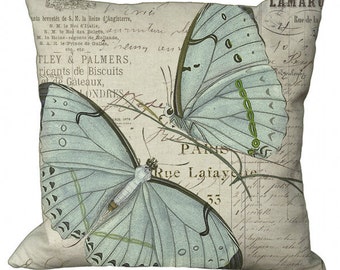 Pale Seafoam Aqua Butterfly in Choice of 14x14 16x16 18x18 20x20 22x22 24x24 26x26 inch Pillow Cover