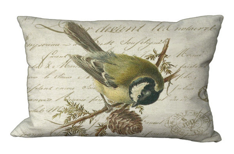 Bird & Pinecone on French Letter in Choice of 14x14 16x16 18x18 20x20 22x22 24x24 26x26 18x12 20x13 24x16 inch Pillow Cover image 7