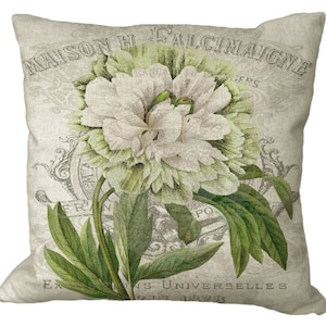 Green & White Peony in Choice of 14x14 16x16 18x18 20x20 22x22 24x24 26x26 inch Pillow Cover