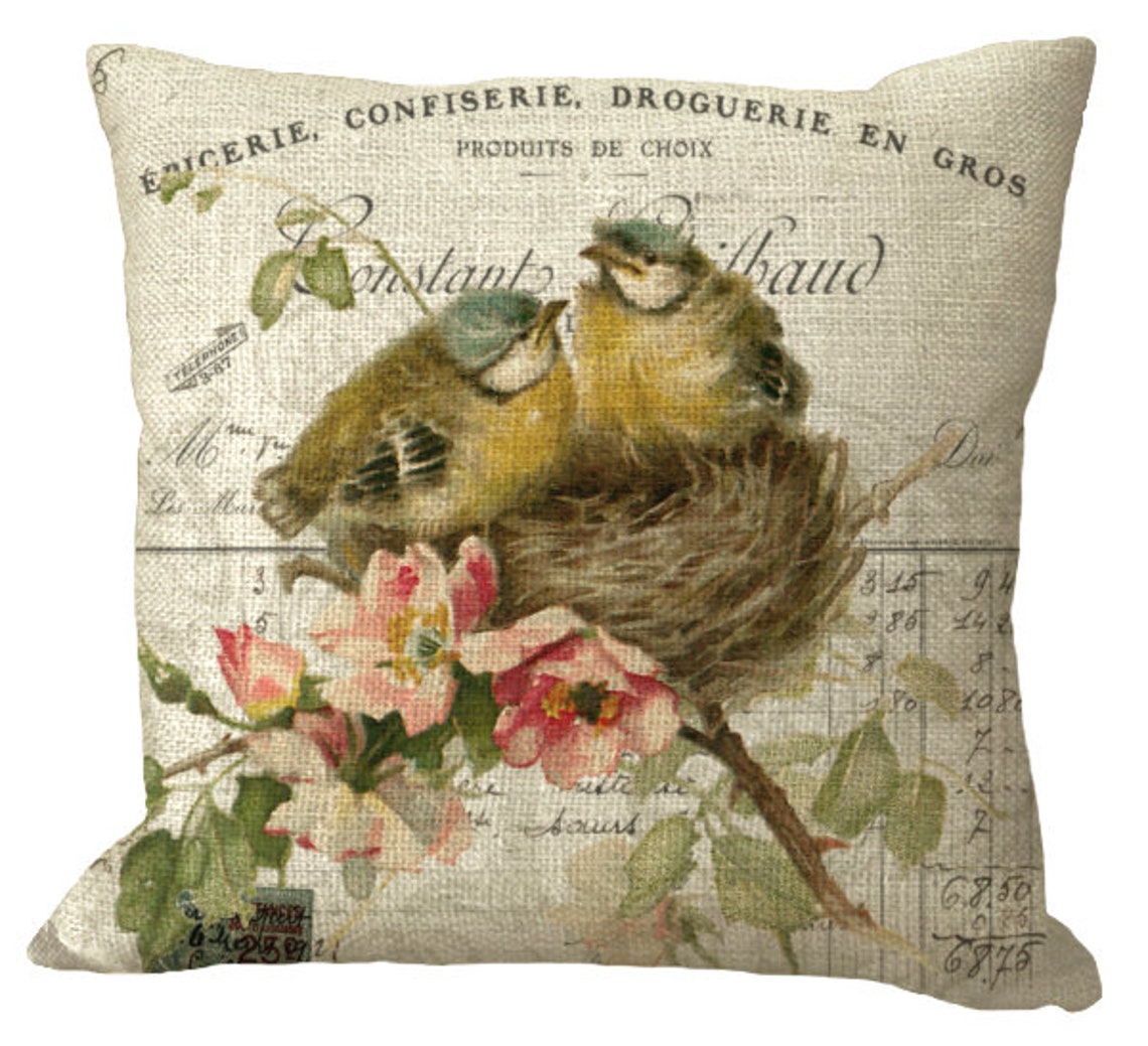 Young Birds on Nest With Pink Blossoms on French Invoice in - Etsy