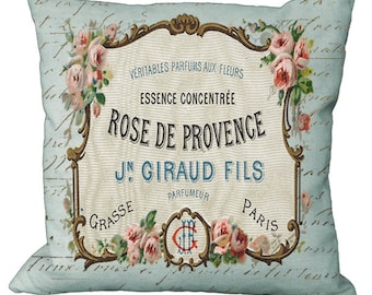 French Rose Aqua Perfume Label in Natural Cotton 18x18