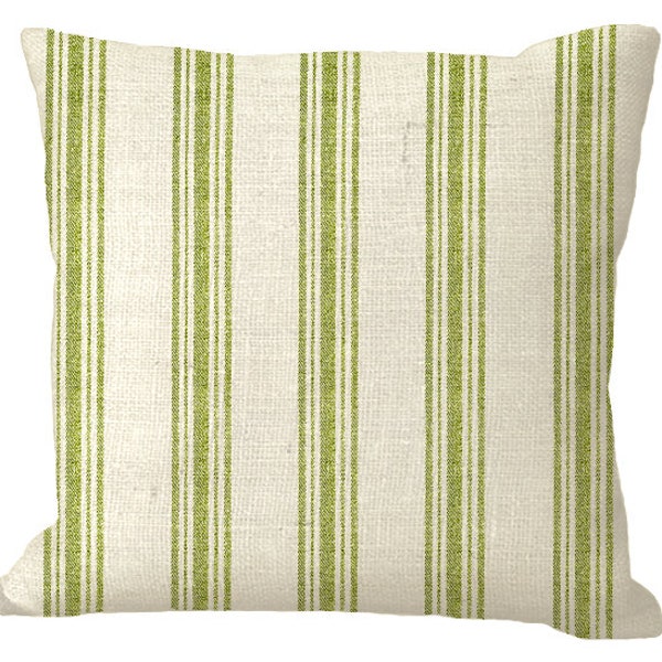 Green Grain Sack Stripe in 18x12 20x12 20x13 24x16 14x14 16x16 18x18 20x20 22x22 24x24 26x26 inch Pillow Cover
