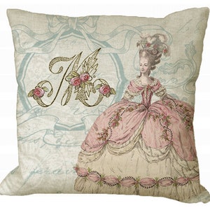 New Marie Antoinette Pink Monogram in Choice of 14x14 16x16 18x18 20x20 22x22 24x24 26x26 inch Pillow Cover