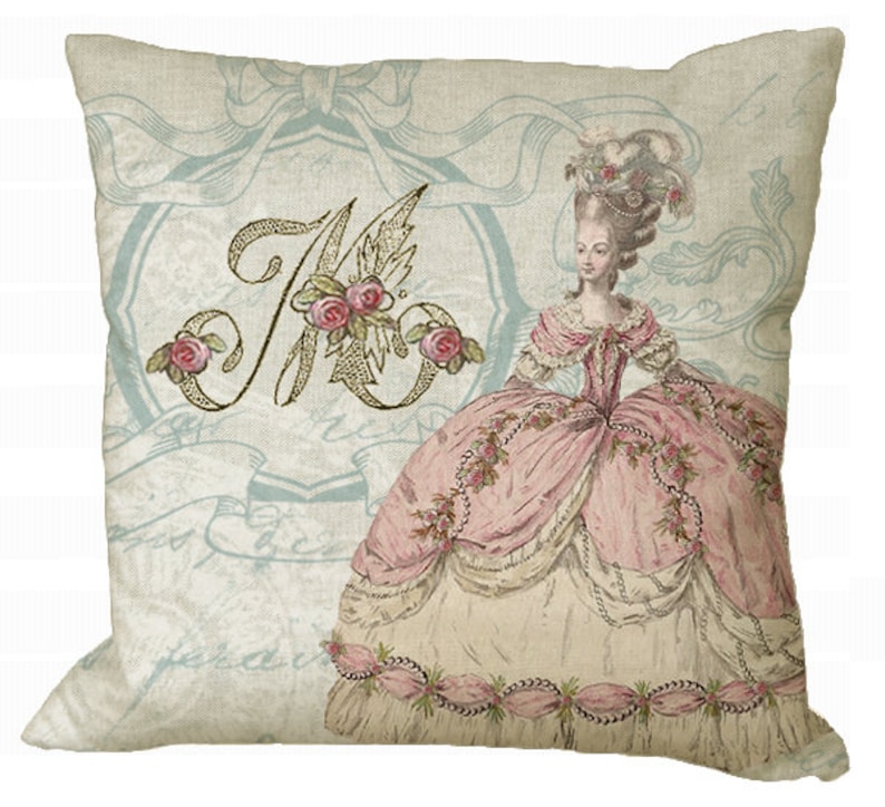 New Marie Antoinette Pink Monogram in Choice of 14x14 16x16 18x18 20x20 22x22 24x24 26x26 inch Pillow Cover image 1