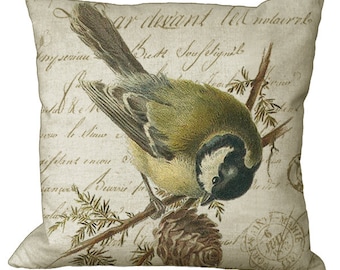 Pájaro y piña sobre letra francesa en papel de algodón natural de 20x20 cm (a elegir).