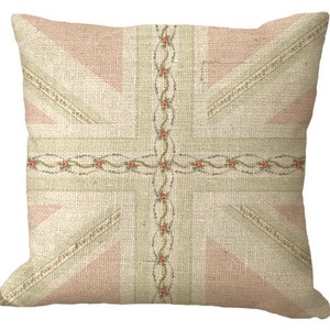 Pink Floral Stripe Union Jack in Choice of 16x12 18x12 20x12 20x13 22x15 24x16 14x14,16x16,18x18,20x20,22x22,24x24,26x26  Inch Pillow Cover