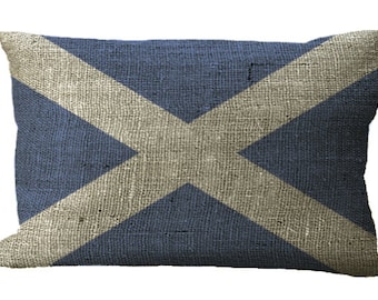 Scottish St Andrew's Cross Saltire Flag  Burlap Lumbar Oblong in Choice of 16x12 18x12 20x12 20x13 22x12 22x15 24x16 Inch Pillow Cover