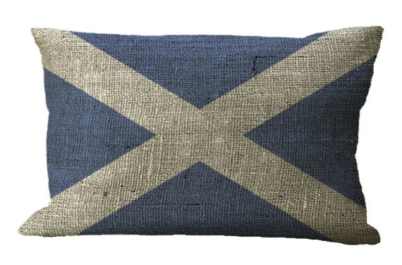 Scottish St Andrew S Cross Saltire Flag Burlap Lumbar Etsy