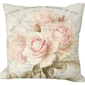 Romantic Shabby and Chic Faded Pale Pink Roses in Choice of 14x14 16x16 18x18 20x20 22x22 24x24 26x26 inch Pillow Cover