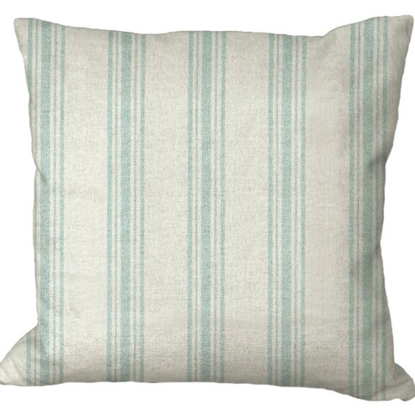 Soft Aqua Grain Sack Stripe in 18x12 20x12 20x13 24x16 14x14 16x16 18x18 20x20 22x22 24x24 26x26 inch Pillow Cover