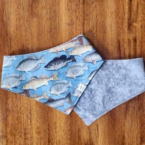 Fishing Reversible Dog Bandana | Fish | Pet Bandana | Pet Accessories | Pet Bandana | Snap On Reversible Bandana
