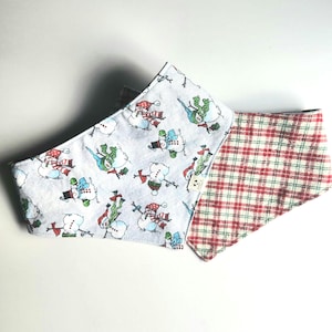 Snow Days Reversible Snap On Dog Bandana / Pet Bandana: Snowmen, Plaid, Winter, Christmas