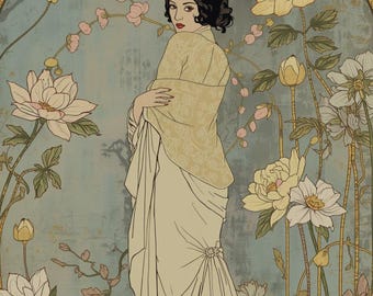 Vintage Goddess Art Print: Art Nouveau Style Digital Download