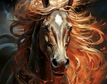 Impresión artística de Caballo de Fuego - Archivo PDF imprimible - Póster de Caballo en Llamas