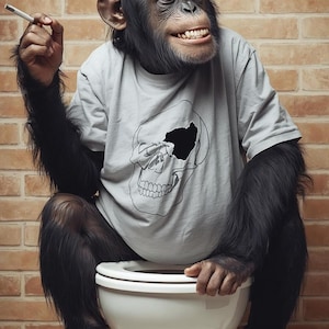 Le penseur du matin — L'art du chimpanzé sarcastique. Décoration ironique pour Thinking Room. Cadeau d'anniversaire unique