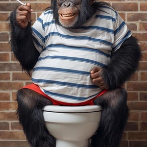 Moody Poster for Thinking Room.The Thinker Evolution: Ironic Chimp Digital Art.