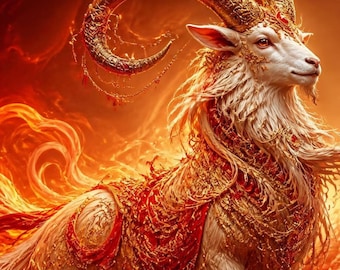 Luxury Zodiac Capricorn Poster, Flaming Horns Digital Printable PDF, Modern Home Decor