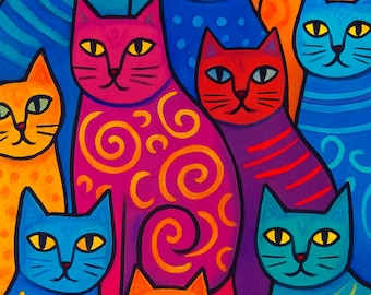 Ronroneos Arcoíris: Arte de pared caprichoso para la habitación infantil, coro colorido - Paquete de gatos de arte pop vibrante