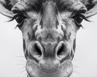 Set of 5 Black and White Giraffe Wall Art, Safari Animal Prints