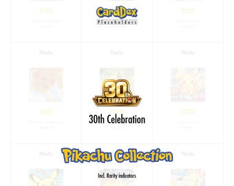 30e jubileum Pikachu-collectie | 30 zeldzame Pikachu-placeholderkaarten | Pokémon-mapverdelers | Engelstalig TCG | Printbaar PDF-bestand