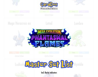Pokémon ME02 Phantasmal Flames Master Set Binder Tijdelijke aanduidingen | Volledige collectietracker | Tijdelijke aanduidingen voor CardDex
