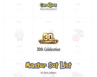 30e jubileum Master Set Lijst | Pokémon Placeholder Kaarten | Engelse TCG Binder Scheidingsbladen | Mewtwo ex & Mew ex | Printbare PDF