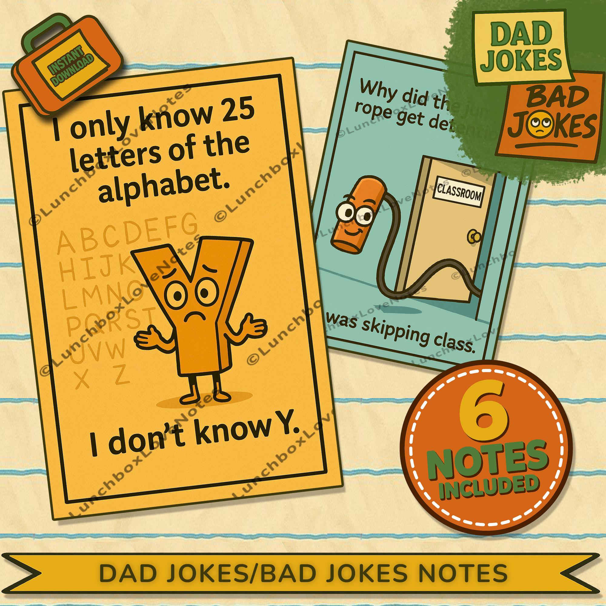 Middle School Lunchbox Notes, Sarcastic Dad Jokes Printable for