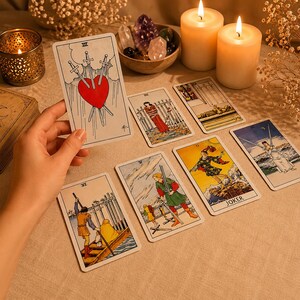 Woman holding tarot cards with bold text Future Spouse Reading, marriage destiny, future love prediction, soulmate insight and romantic destiny tarot reading