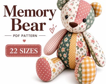 Modello di cucito per orsacchiotto dei ricordi in formato PDF, modello per orsacchiotto di peluche, modello per orsacchiotto ricordo, orsacchiotto patchwork, modello di cucito per animale di peluche
