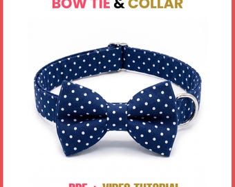 Modello per cucire un collare con papillon a pois / PDF + Video tutorial / Modello di cucito PDF per collare e fiocco da marinaio per cani pdf Cucire un collare con papillon