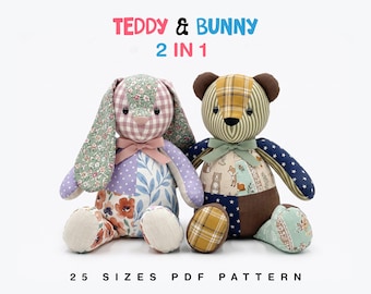 Bunny Pillow Sewing Pattern, Stuffed Rabbit Plush, Easter Decor Teddy Bear Pattern and Bunny Bear Pattern and Bunny Sewing Pattern pdf