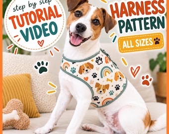 Modello per pettorina per cani + VIDEO TUTORIAL, / Gilet regolabile per animali domestici, adatto ai principianti (modello PDF) (tutte le taglie), modello per pettorina per cani, abbigliamento per cani