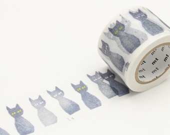 MT × Minä Perhonen Cat Washi Tape Sample | Black Cat Blue Cat Design | Japanese Masking Tape Sample | Journaling & Scrapbooking Stationery