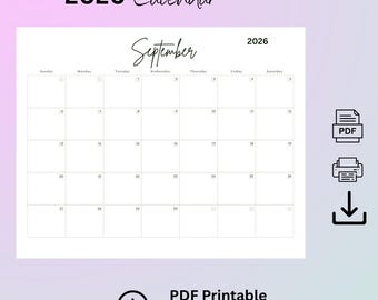 Calendário para impressão 2026: Agenda mensal Kawaii Pastel (download digital, PDF)