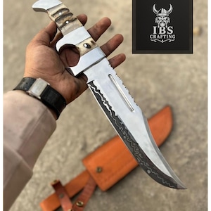 Handmade High Carbon Steel Bowie Knife: Natural Handle, Leather Sheath
