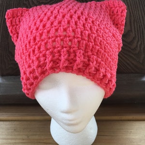 Pink cat hat pussycat hat cat beanie pink cat beanie free shipping kitty ears cat ears womens hat crochet beanie image 1