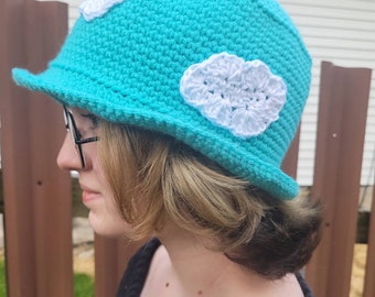 Bucket hat, crochet bucket hat, cottagecore hat, cloud hat, cloud bucket hat, teen hat, young adult hat, free shipping