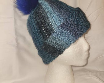 Blue beanie, winter hat, crochet hat slouchy hat, free shipping, winter beanie
