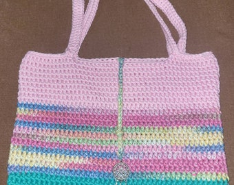 Handbag, crochet bag, purse, crochet purse, color block bag, tote, cotton bag, summer tote, free shipping