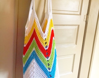 Crocheted beach bag for her - crochet tote - crochet market bag - crochet bag for women - re-usable tote bag - free shipping