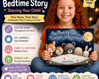Personalized Bedtime Story Book | Custom Name Children's Book | Goodnight Animals Under the Moon | Baby Shower Gift | Toddler Keepsake