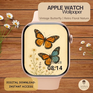 Butterfly Duo Apple Watch Wallpaper | Vintage Nature Floral Digital Download