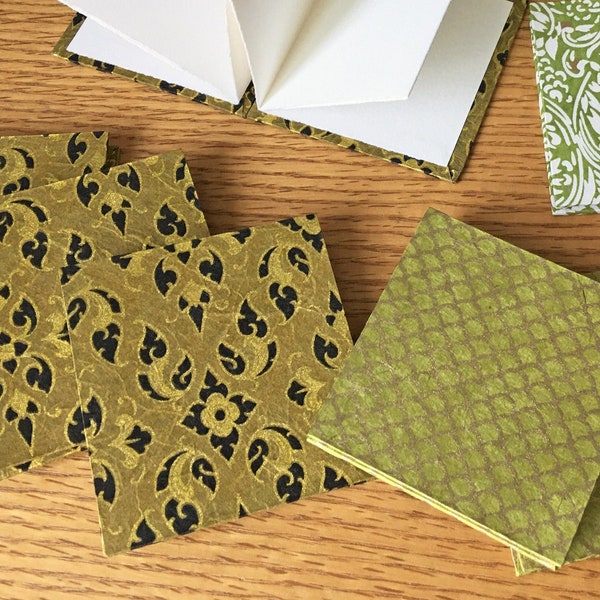 Olive Gold Green and Black Asian papers cover BFK Mini Accordion Sketchbook Gift Cards